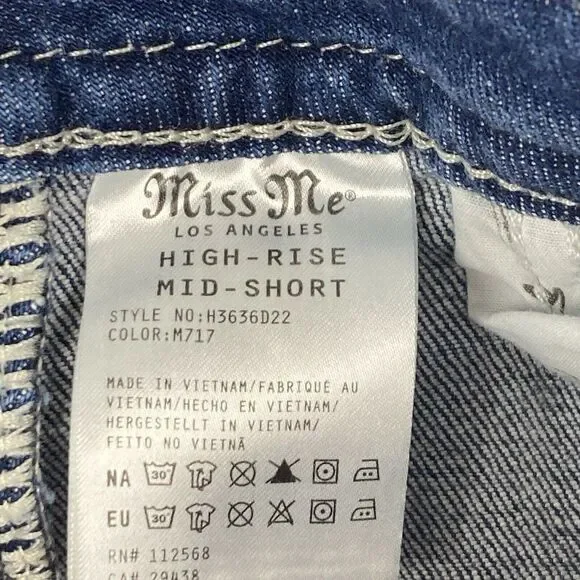 Miss Me Jean Shorts Womens Heaven Mid Short Cut Off Blue‎ Size 28 - Picture 10 of 12
